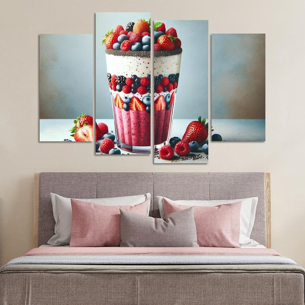 Almond Berry Bliss Smoothie 4 Piece HD Canvas Wall Art-Original Frame