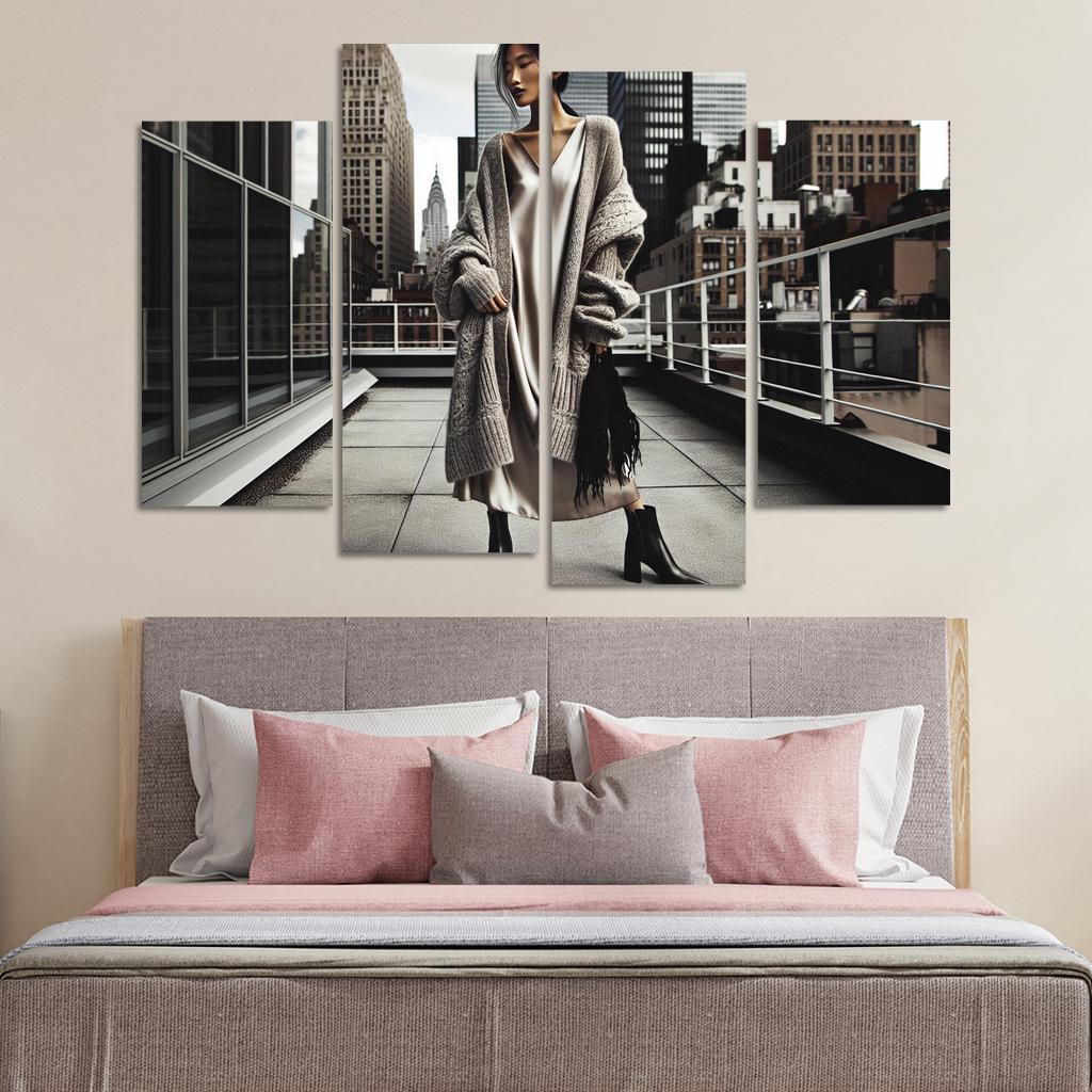 Layered Textures Combining Fabrics 4 Piece HD Canvas Wall Art-Original Frame