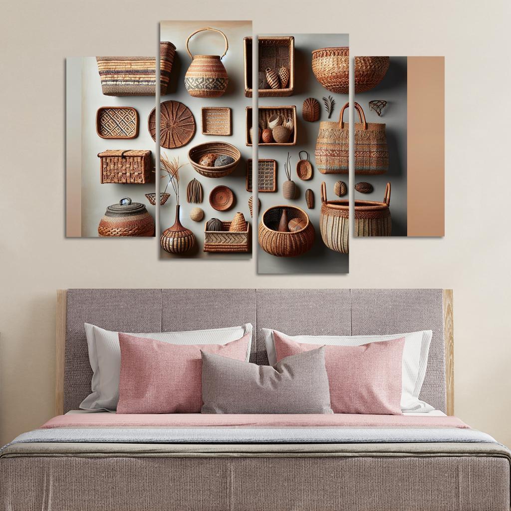 Artisan-Made Woven Baskets 4 Piece HD Canvas Wall Art-Original Frame