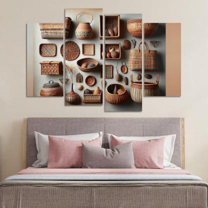 Artisan-Made Woven Baskets 4 Piece HD Canvas Wall Art-Original Frame