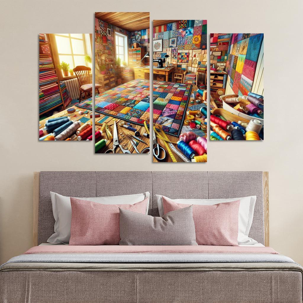Quilting Stitching Together Memories 4 Piece HD Canvas Wall Art-Original Frame
