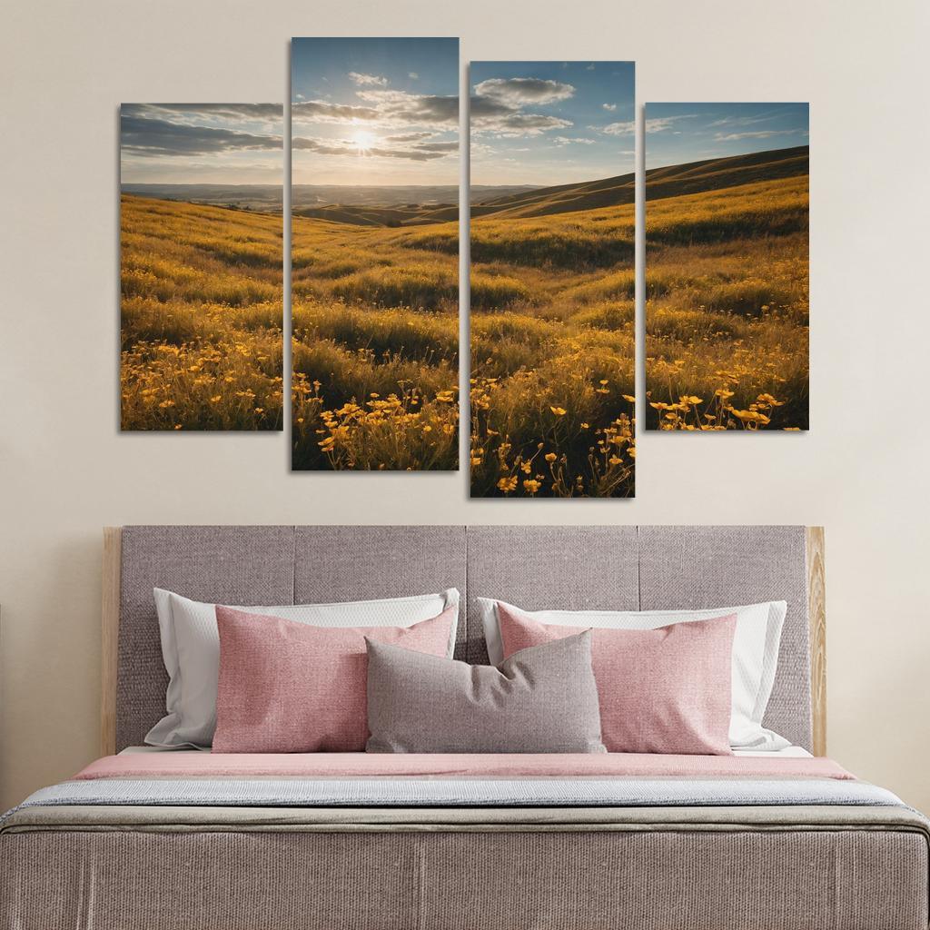 The Elysian Fields Of Golden Wildflowers Multi-panel Paintings