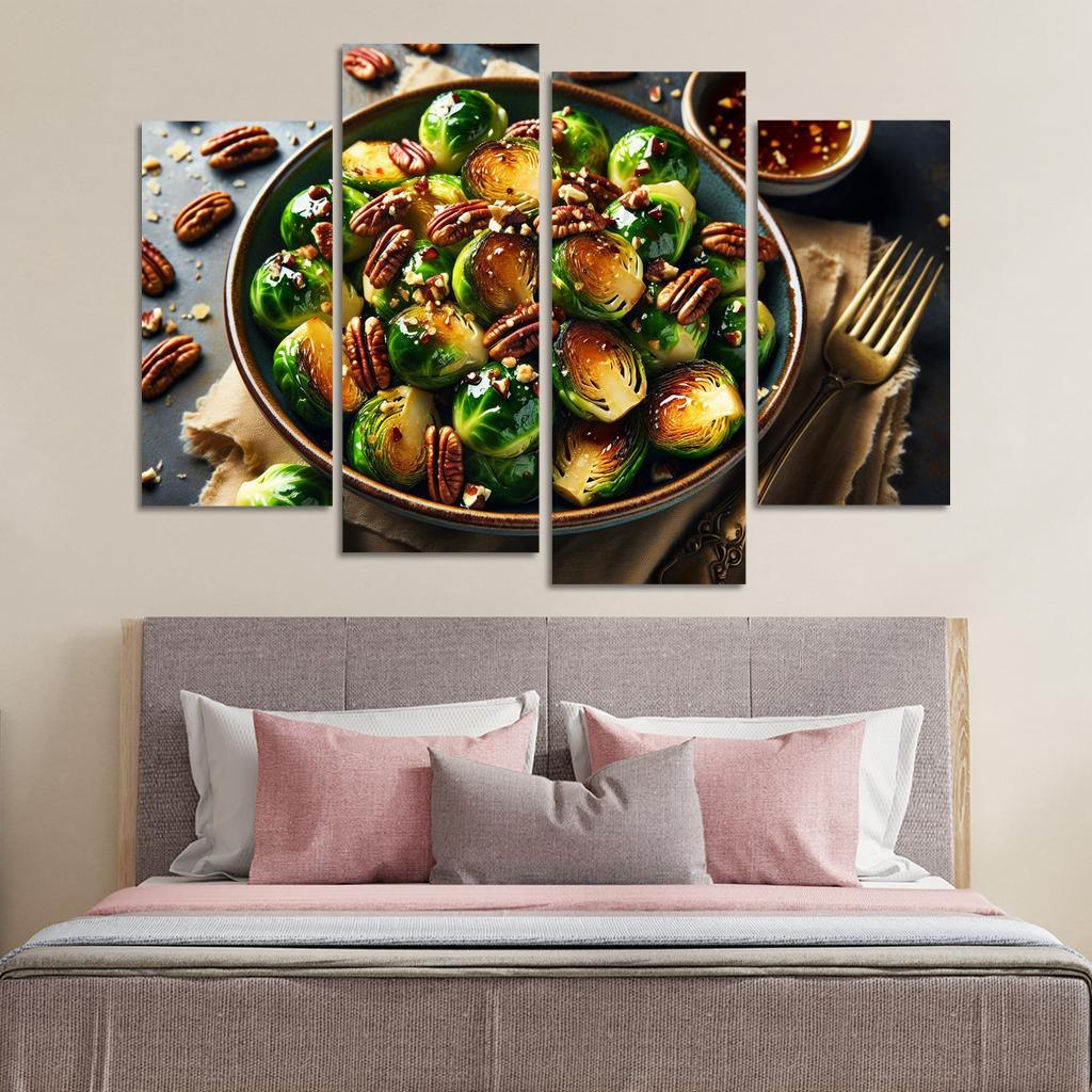 Cinnamon Maple Roasted Brussels Sprouts 4 Piece HD Canvas Wall Art-Original Frame
