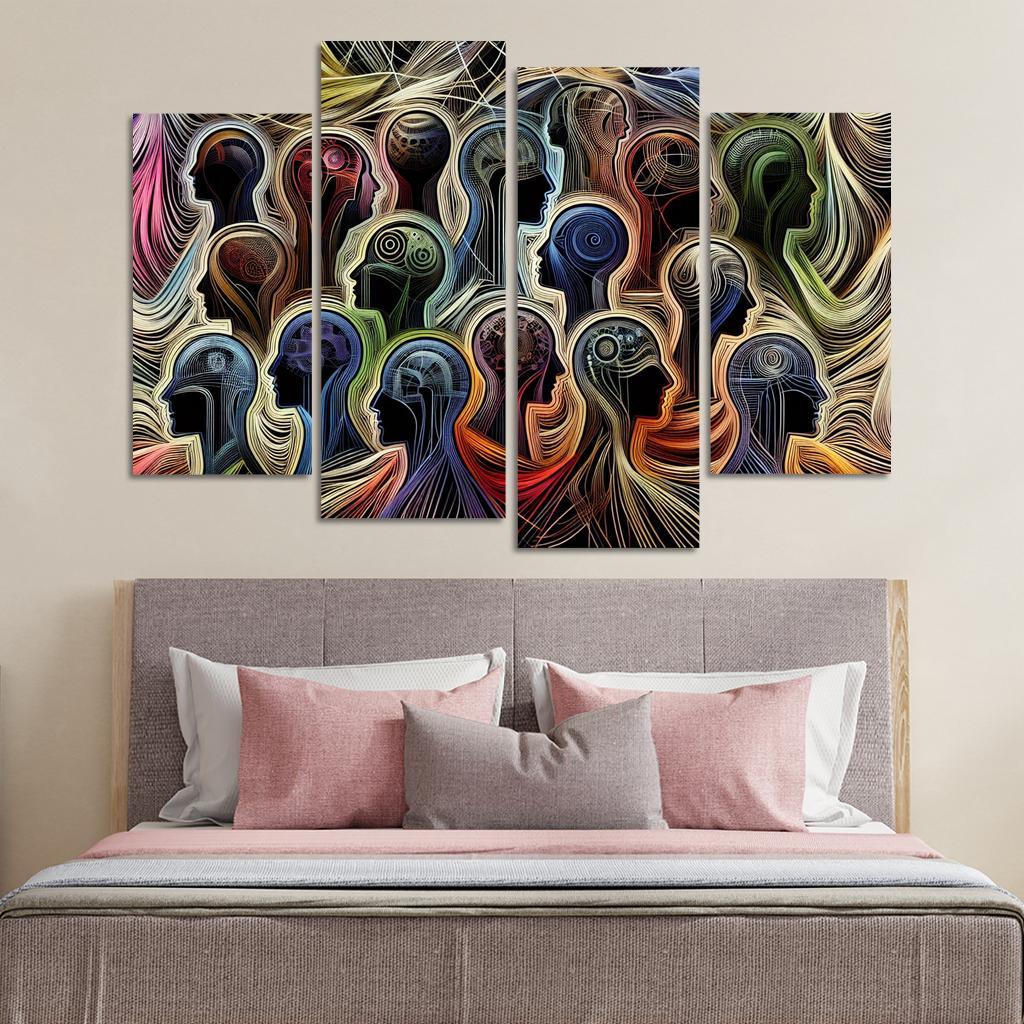 Threads of Resilience Art on Mental Health Awareness 4 Piece HD Canvas Wall Art-Original Frame