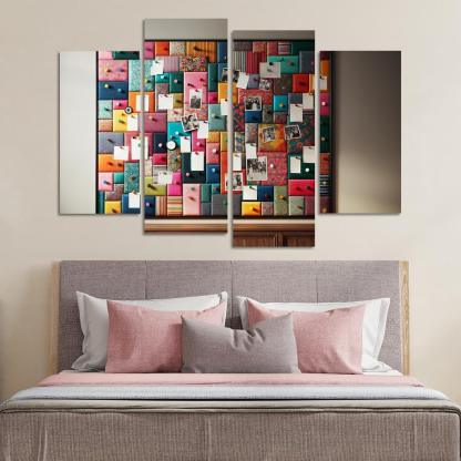 Fabric-Covered Cork Bulletin Board 4 Piece HD Canvas Wall Art-Original Frame