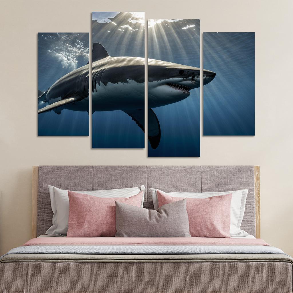The Fearsome Great White Shark Of The Ocean Canvas Paintings Frame