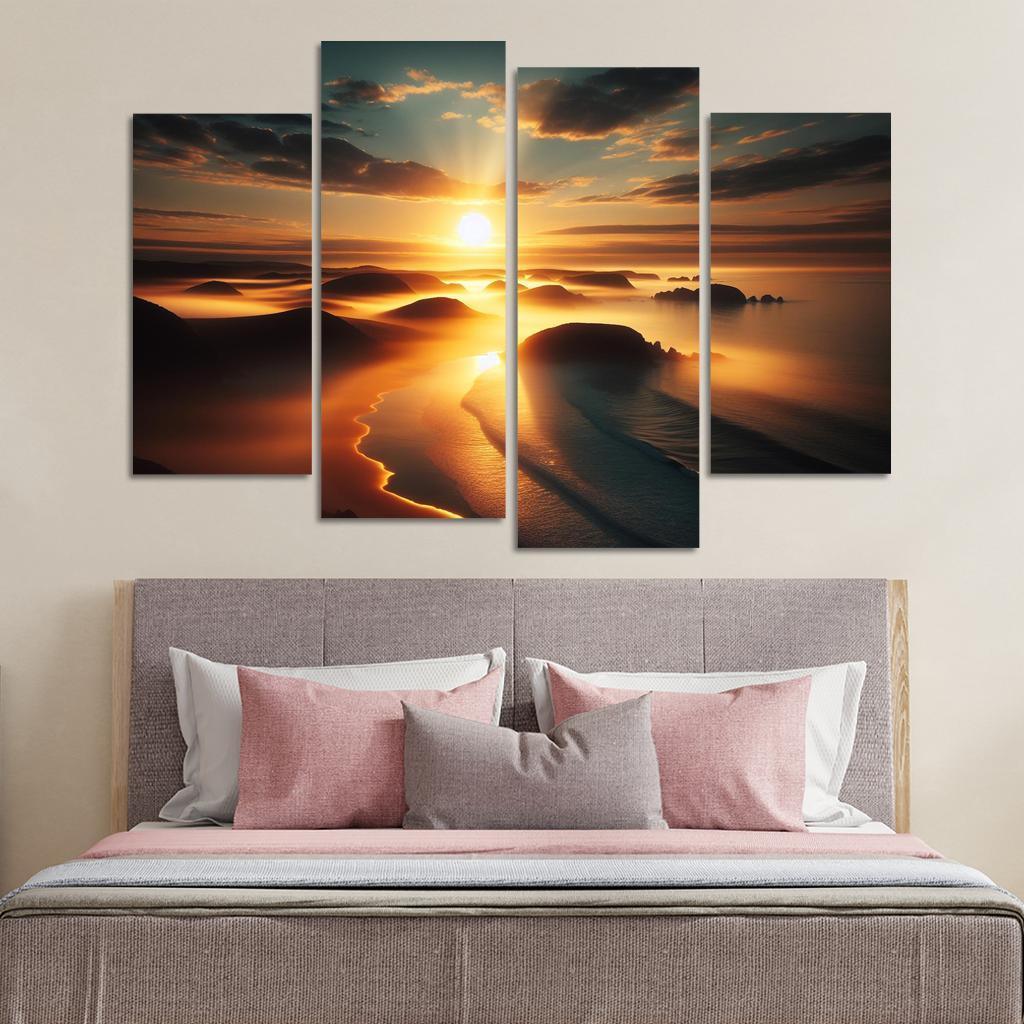Morning Mist Beach Serene Sunrises Custom Paintings Frame