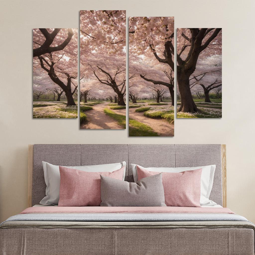 The Radiant Blossoms Of Cherry Blossom Grove Multi-panel Paintings