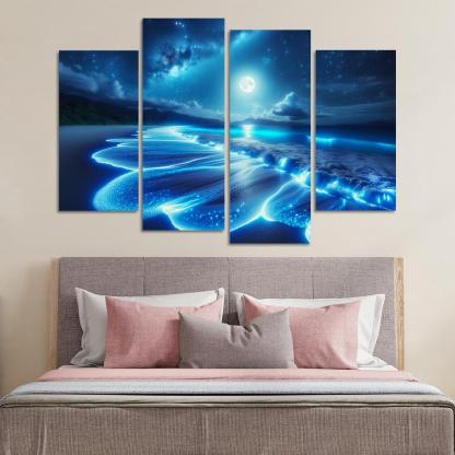 Mystic Moonlight Beach Modern Paintings Frame