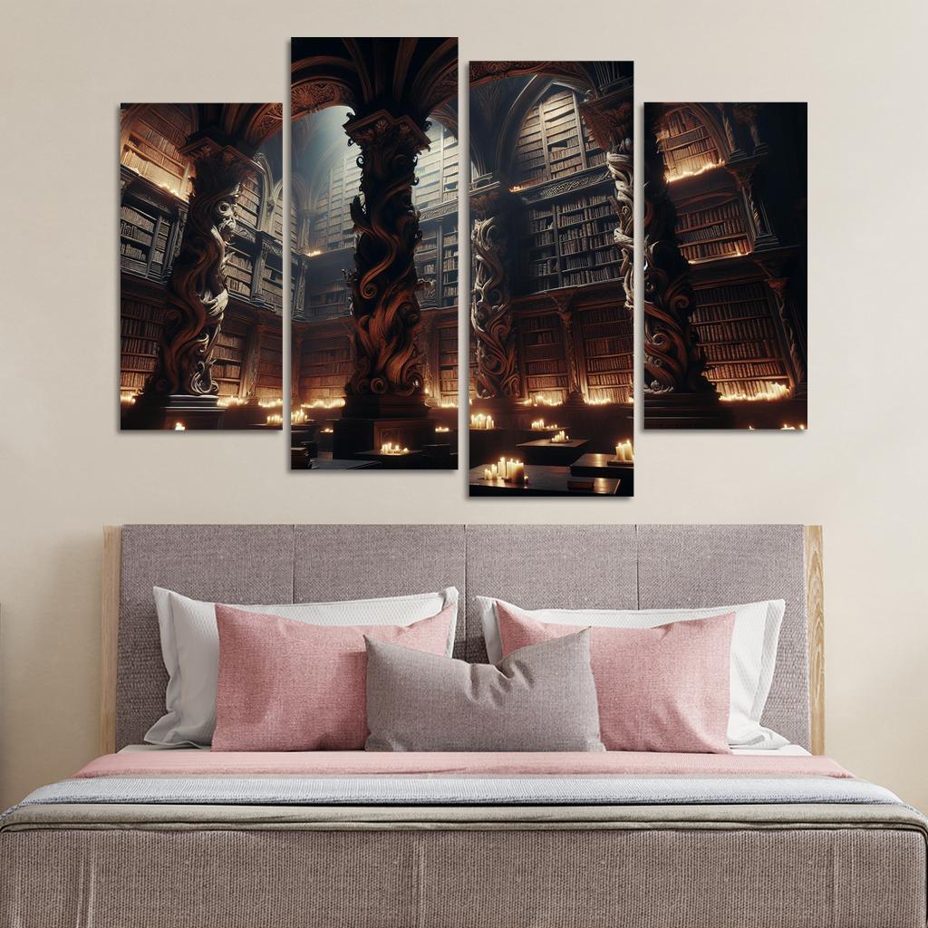 Phantom Library Enchanted Shelves of Darkness 4 Piece HD Canvas Wall Art-Original Frame