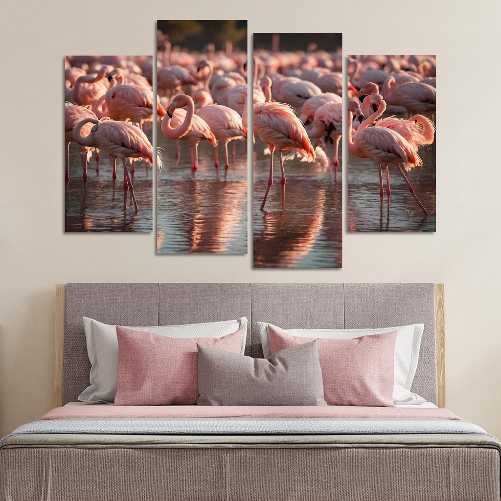 The Graceful Flamingo In Shallow Waters Framed Paintings