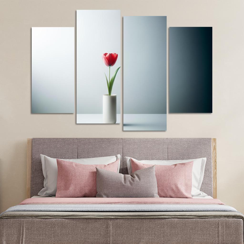 Botanical Minimalism A Single Stem Elegance 4 Piece HD Canvas Wall Art-Original Frame