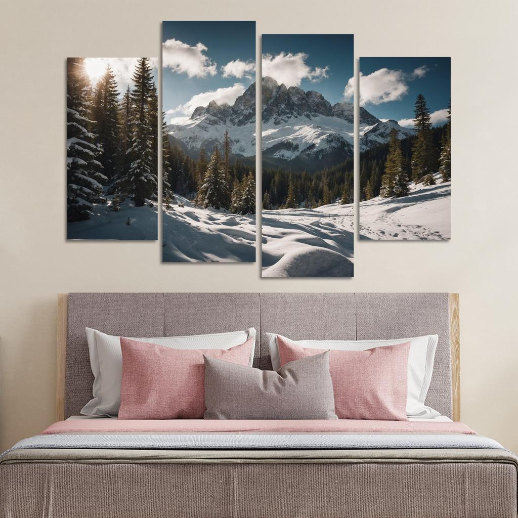 The Serene Peaks Of Snowy Mountain Range Multi-panel Paintings