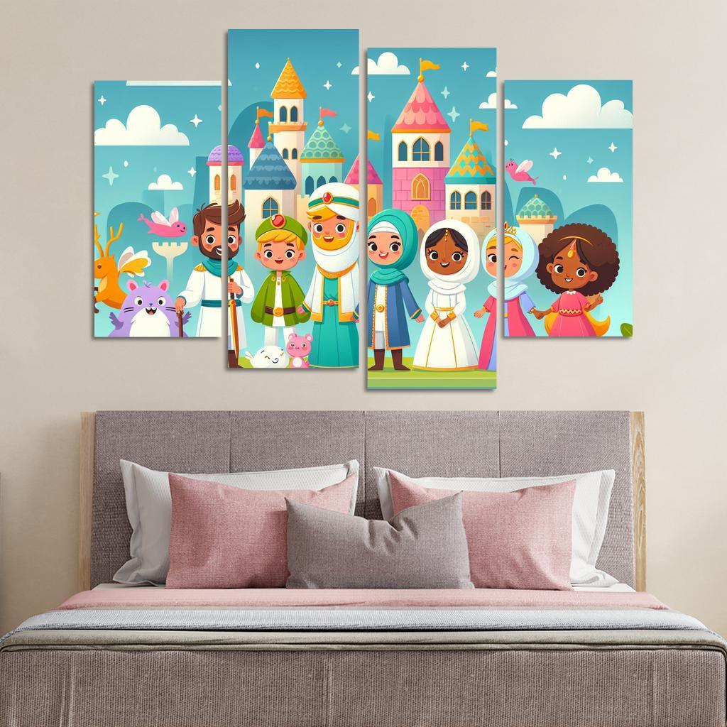 Enchanting Fairy Tale Kingdom 4 Piece HD Canvas Wall Art-Original Frame