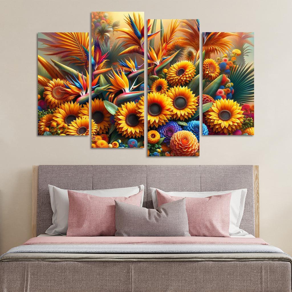 Festival of Colors A Celebration of Floral Diversity 4 Piece HD Canvas Wall Art-Original Frame