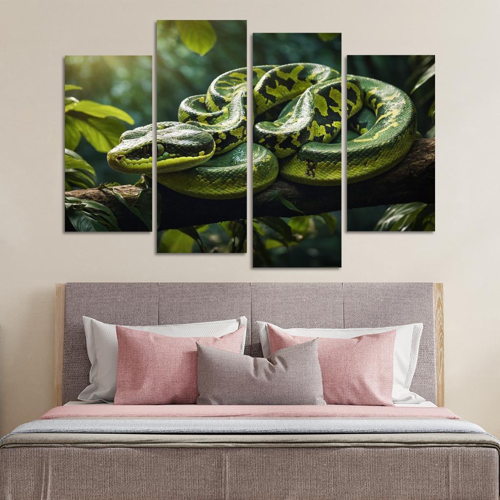 The Elegant Green Tree Python In A Tropical Setting Framed Paintings