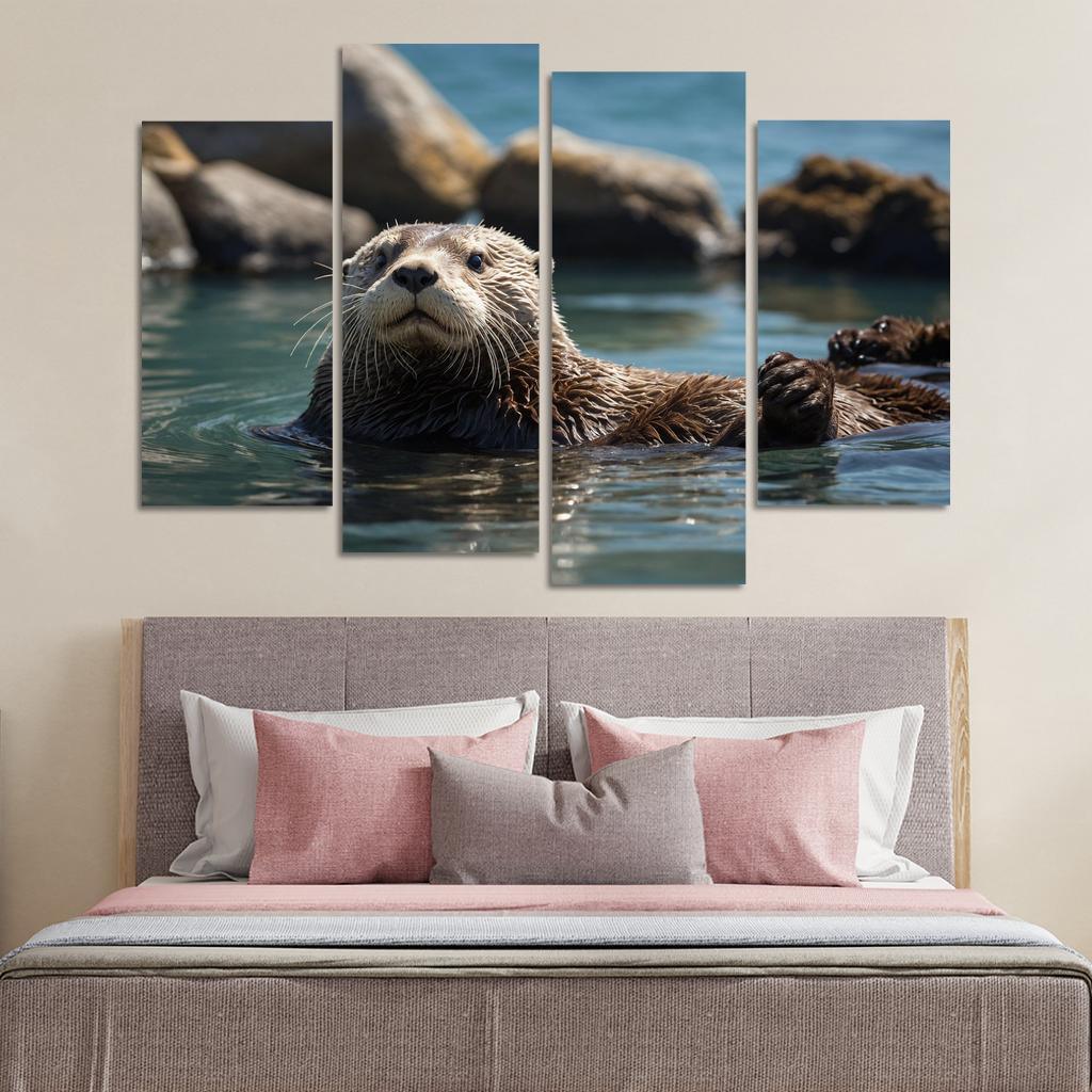 The Playful Sea Otter In Coastal Waters Canvas Paintings Frame