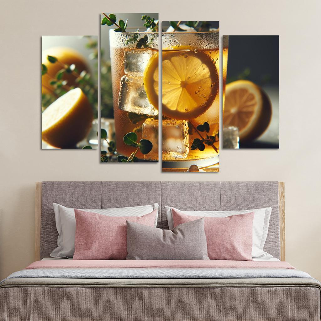 Lemon Thyme Infused Iced Tea 4 Piece HD Canvas Wall Art-Original Frame