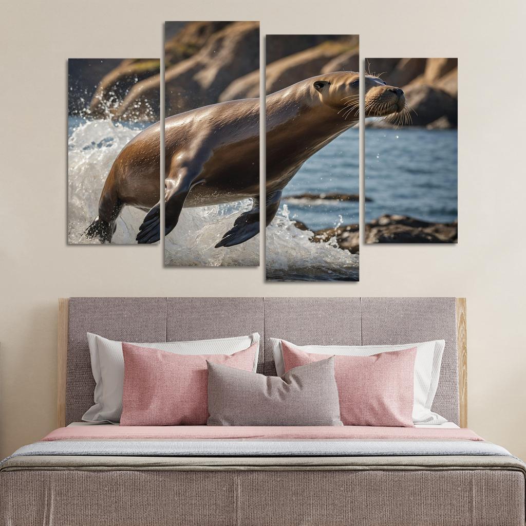 The Playful Sea Lion At A Coastal Colony Framed Paintings
