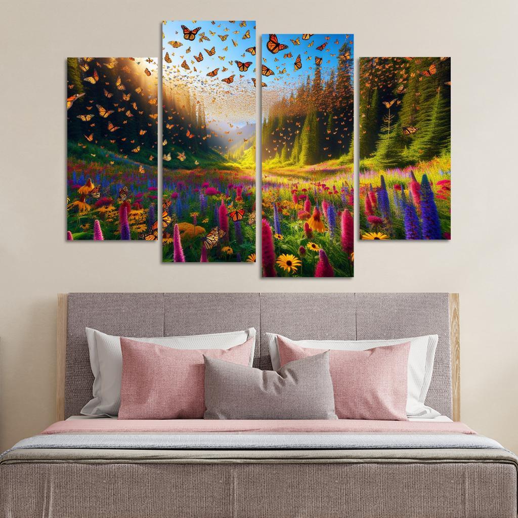 The Incredible Journey of Monarch Butterflies 4 Piece HD Canvas Wall Art-Original Frame