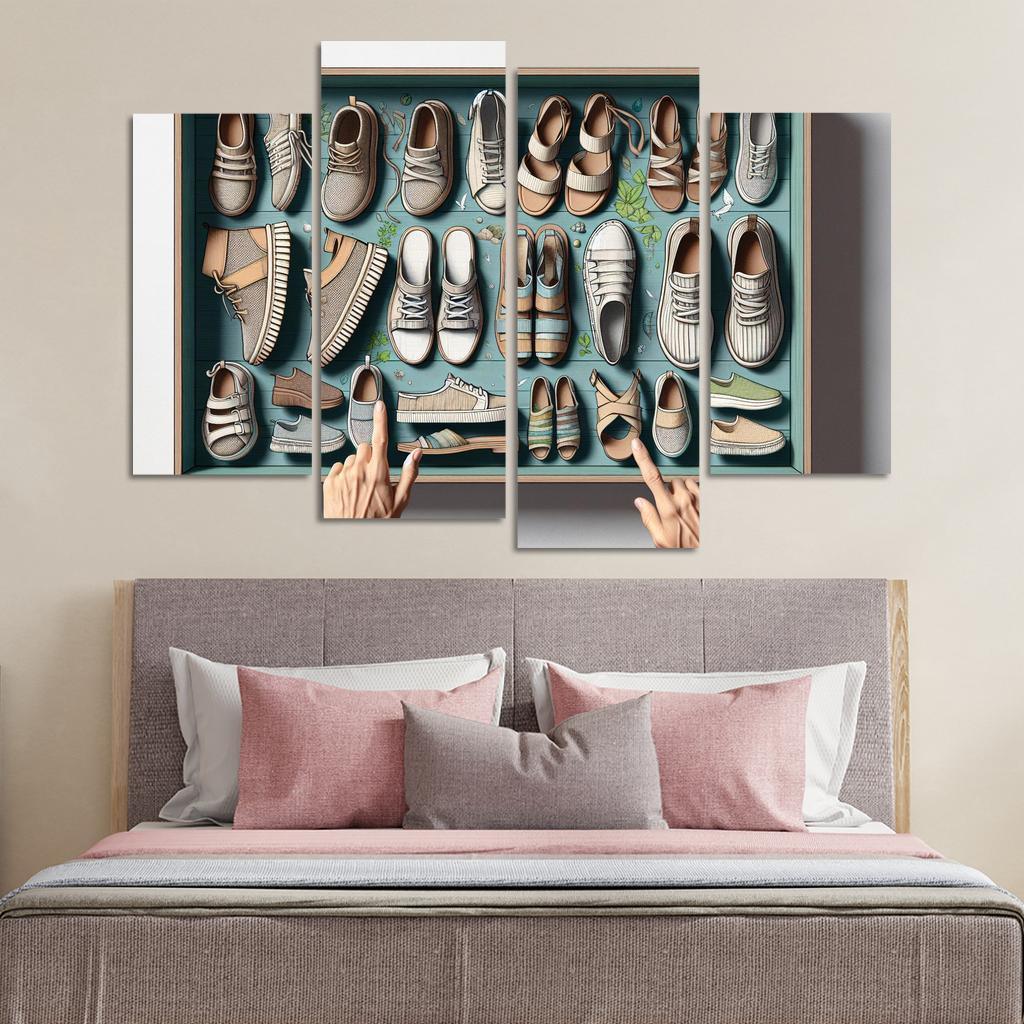 Sustainable Footwear Eco-Conscious Styles 4 Piece HD Canvas Wall Art-Original Frame