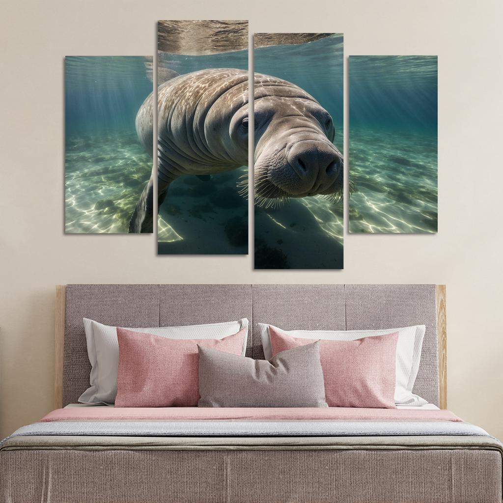 The Gentle Manatee In Calm Waters Framed Paintings