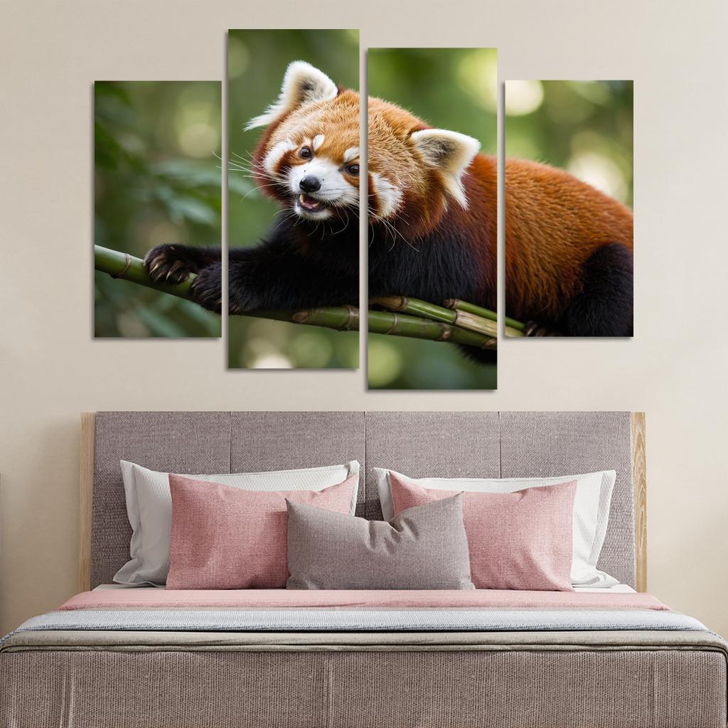 The Enigmatic Red Panda In The Bamboo Forest Framed Paintings