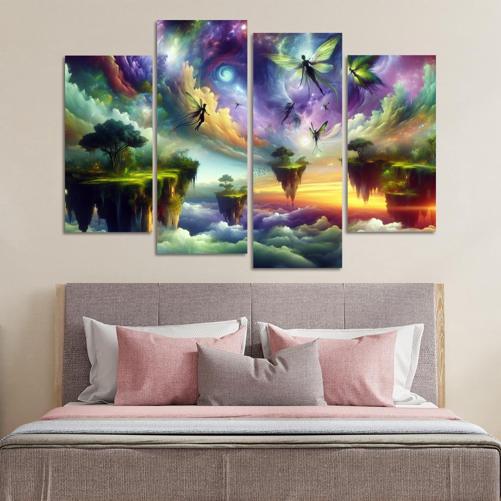 The Aetherium Realm A Dimension of Endless Skies 4 Piece HD Canvas Wall Art-Original Frame