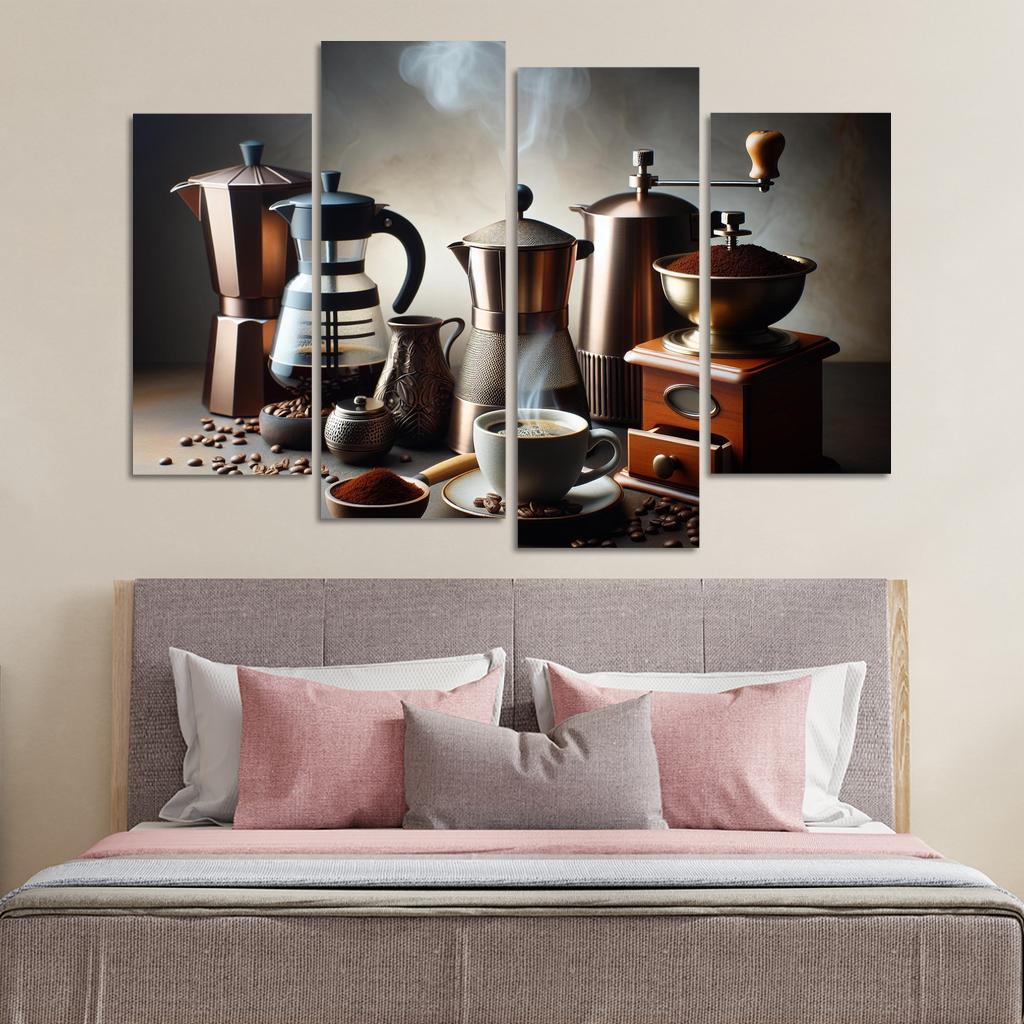Home Brewed Coffee The Art of Crafting Perfection 4 Piece HD Canvas Wall Art-Original Frame