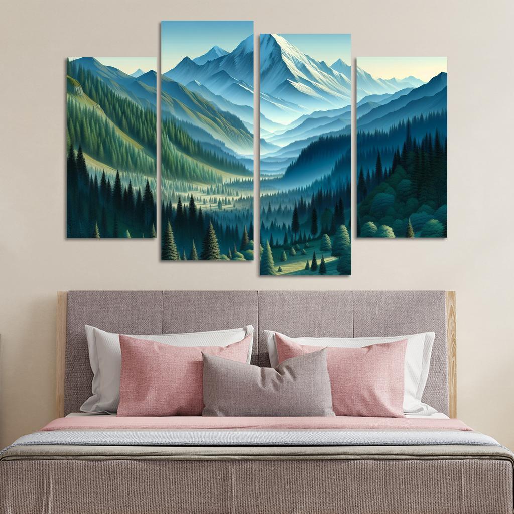 Mountain Serenity Retreat 4 Piece HD Canvas Wall Art-Original Frame