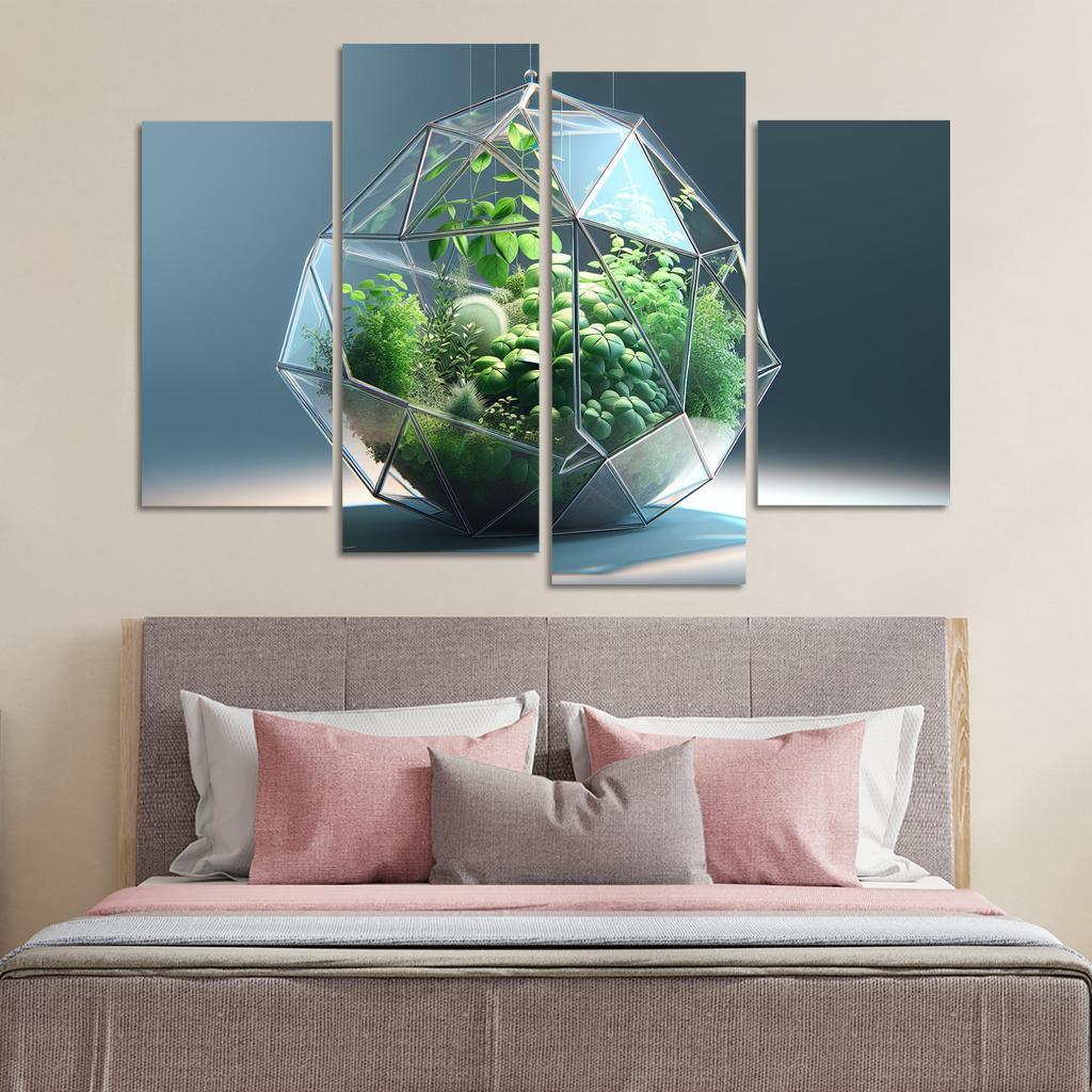 Sculptural Glass Terrarium 4 Piece HD Canvas Wall Art-Original Frame
