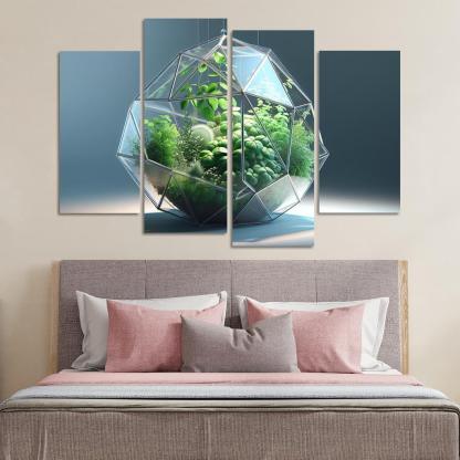 Sculptural Glass Terrarium 4 Piece HD Canvas Wall Art-Original Frame