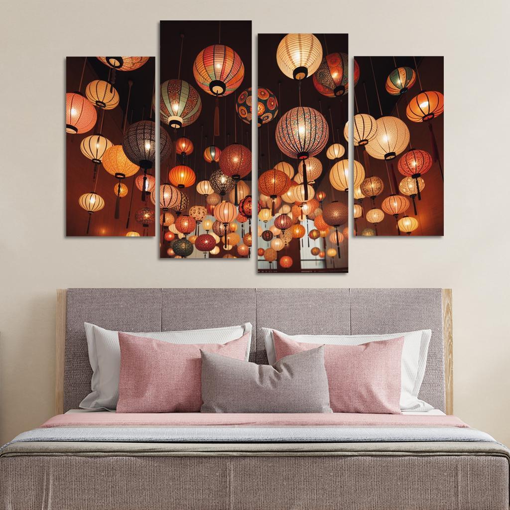 Whimsical Paper Lanterns 4 Piece HD Canvas Wall Art-Original Frame