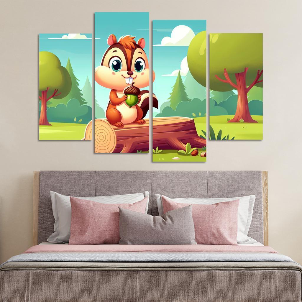 Cheeky Chipmunk 4 Piece HD Canvas Wall Art-Original Frame
