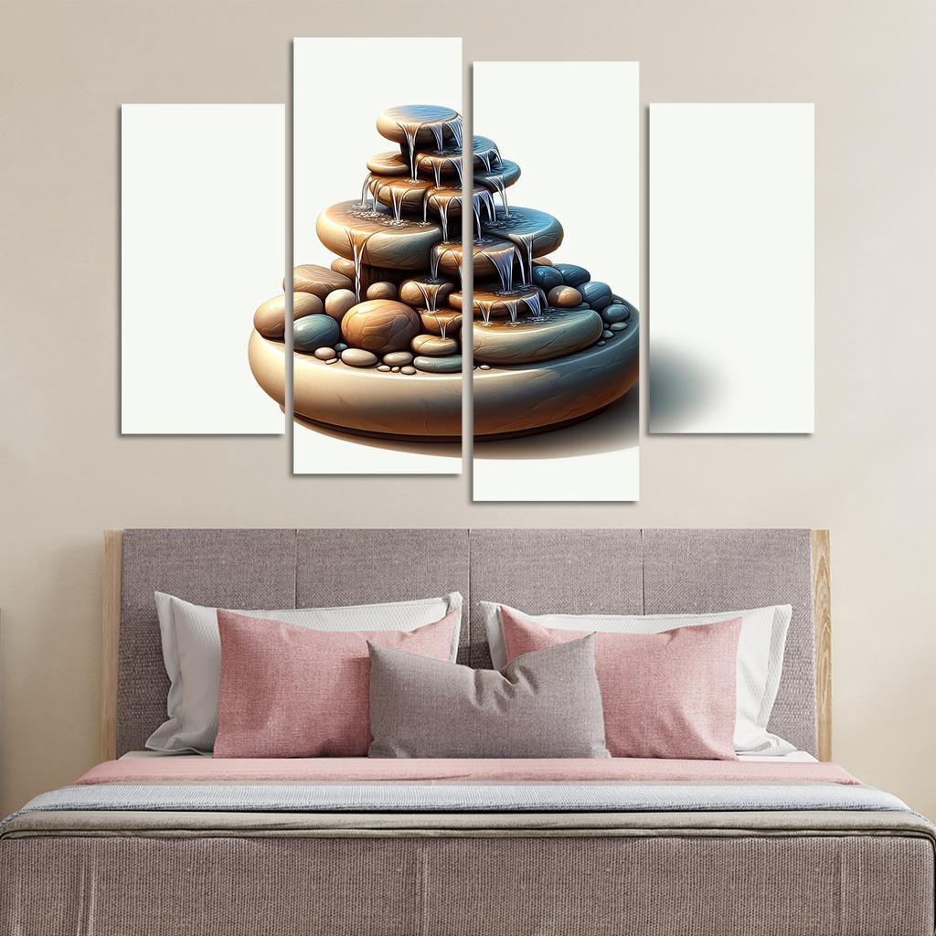 Cascading Waterfall Table Fountain 4 Piece HD Canvas Wall Art-Original Frame