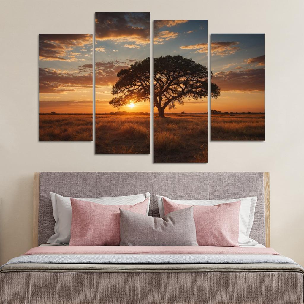 The Glowing Vistas Of Sunset Over The Plains Multi-panel Paintings