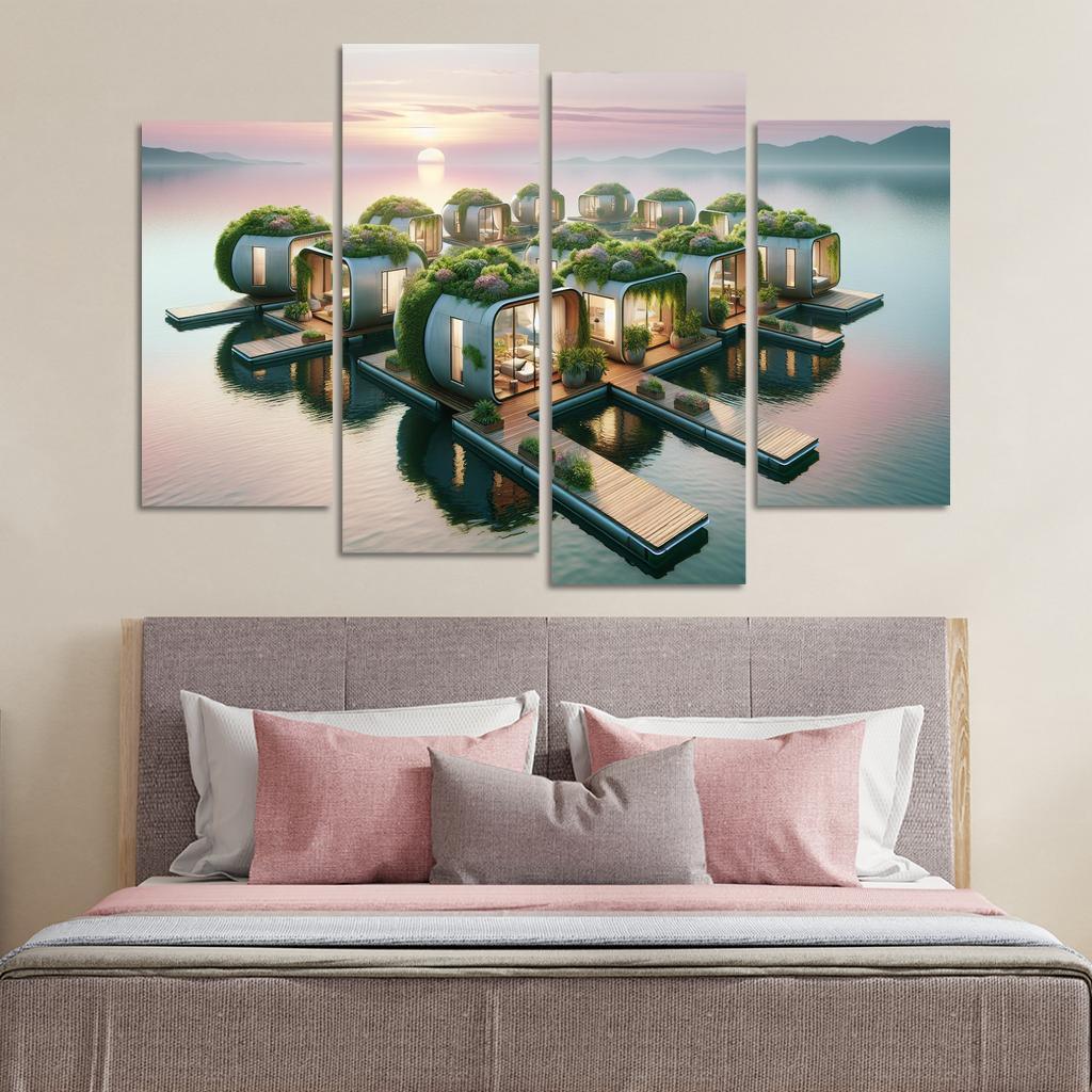 Floating Community Pods 4 Piece HD Canvas Wall Art-Original Frame