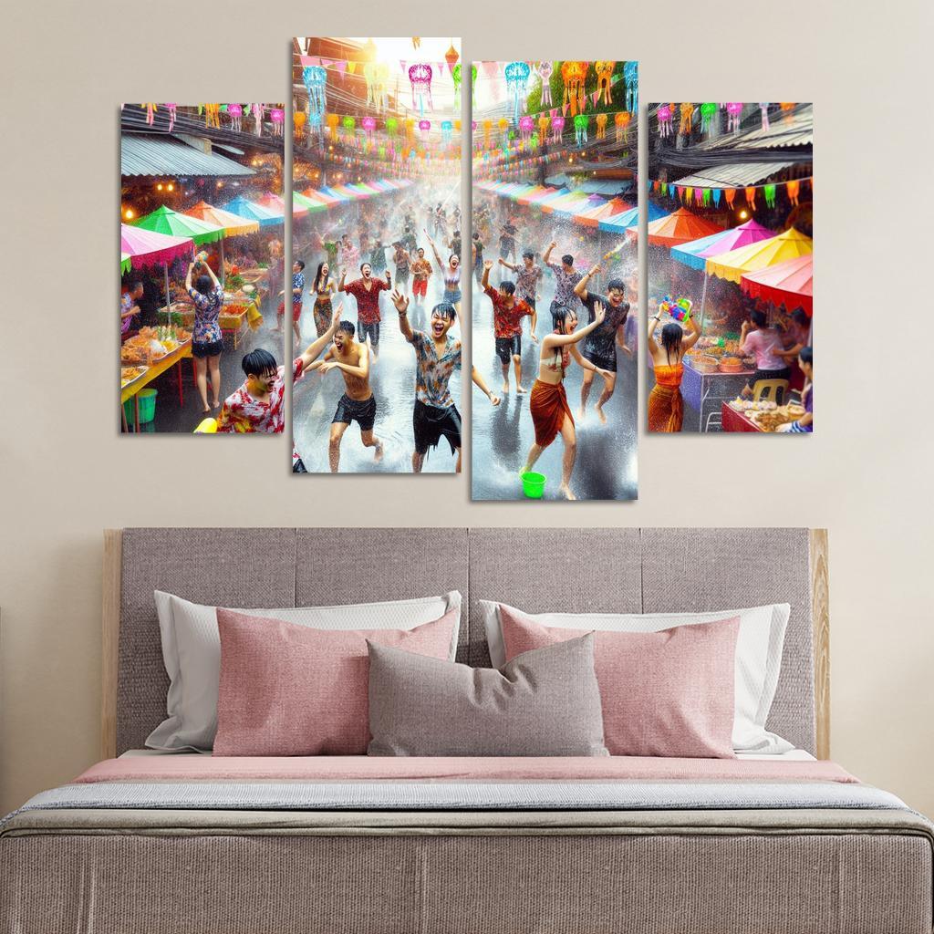 Songkran Water Festival Canvas Paintings Frame