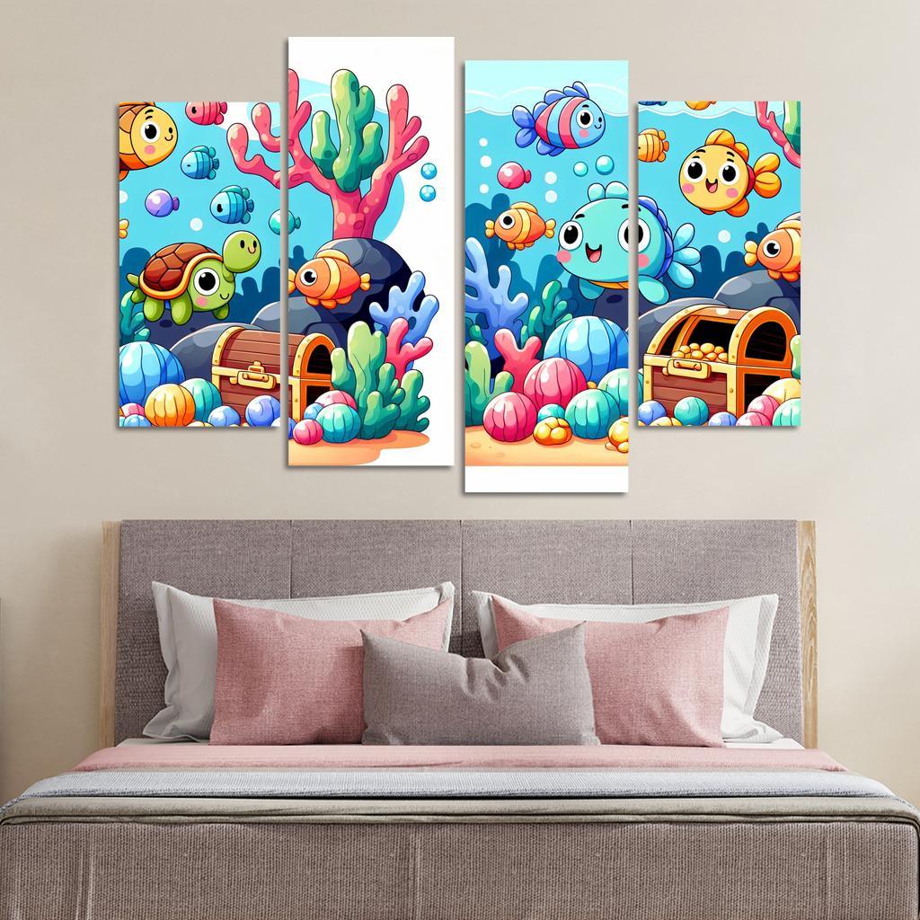 Underwater Treasure Hunt 4 Piece HD Canvas Wall Art-Original Frame