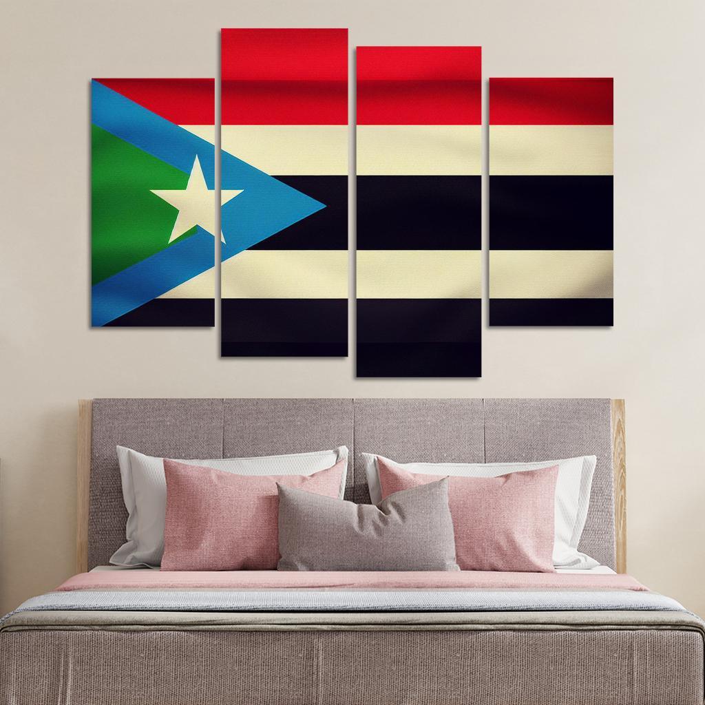 Spirit of Independence The Flag of South Sudan 4 Piece HD Canvas Wall Art-Original Frame