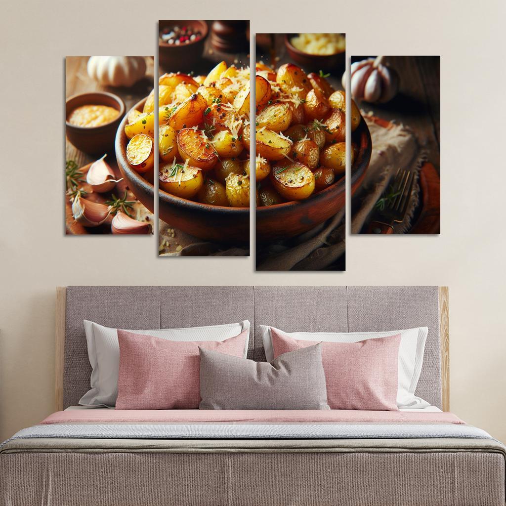 Herbed Garlic Parmesan Roasted Potatoes 4 Piece HD Canvas Wall Art-Original Frame