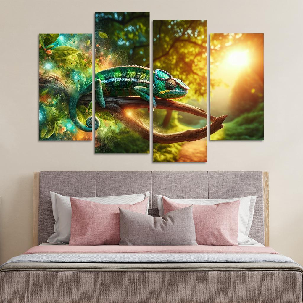 Chameleons Masters of Color and Camouflage 4 Piece HD Canvas Wall Art-Original Frame