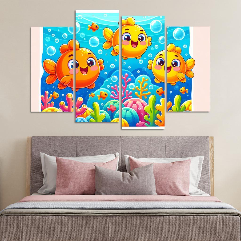 Giggles With Goldfish - Underwater Fun Framed Paintings