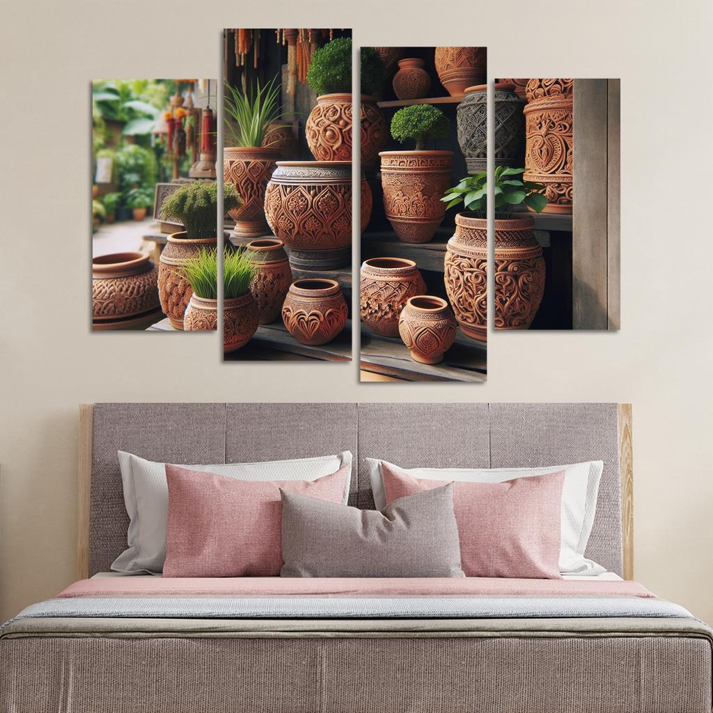 Handcrafted Terracotta Planters 4 Piece HD Canvas Wall Art-Original Frame