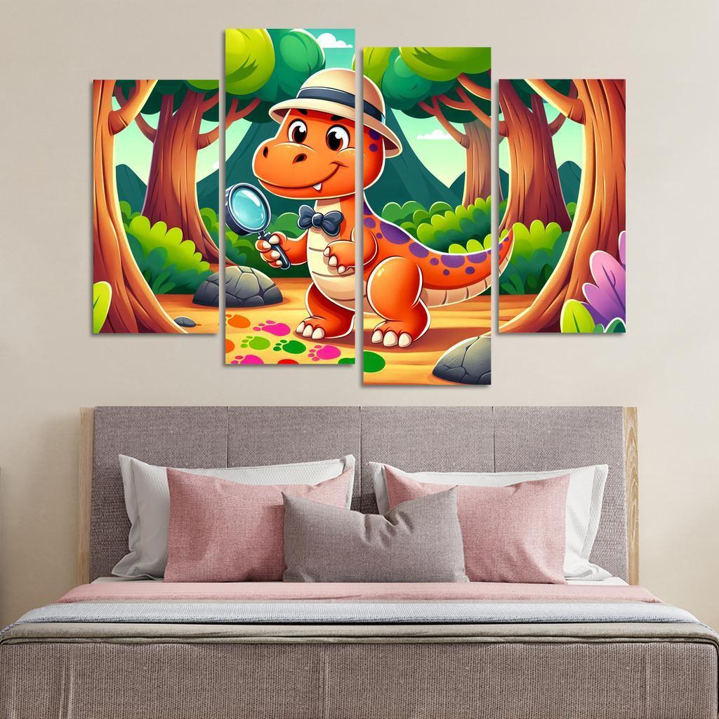 Dino Detective 4 Piece HD Canvas Wall Art-Original Frame