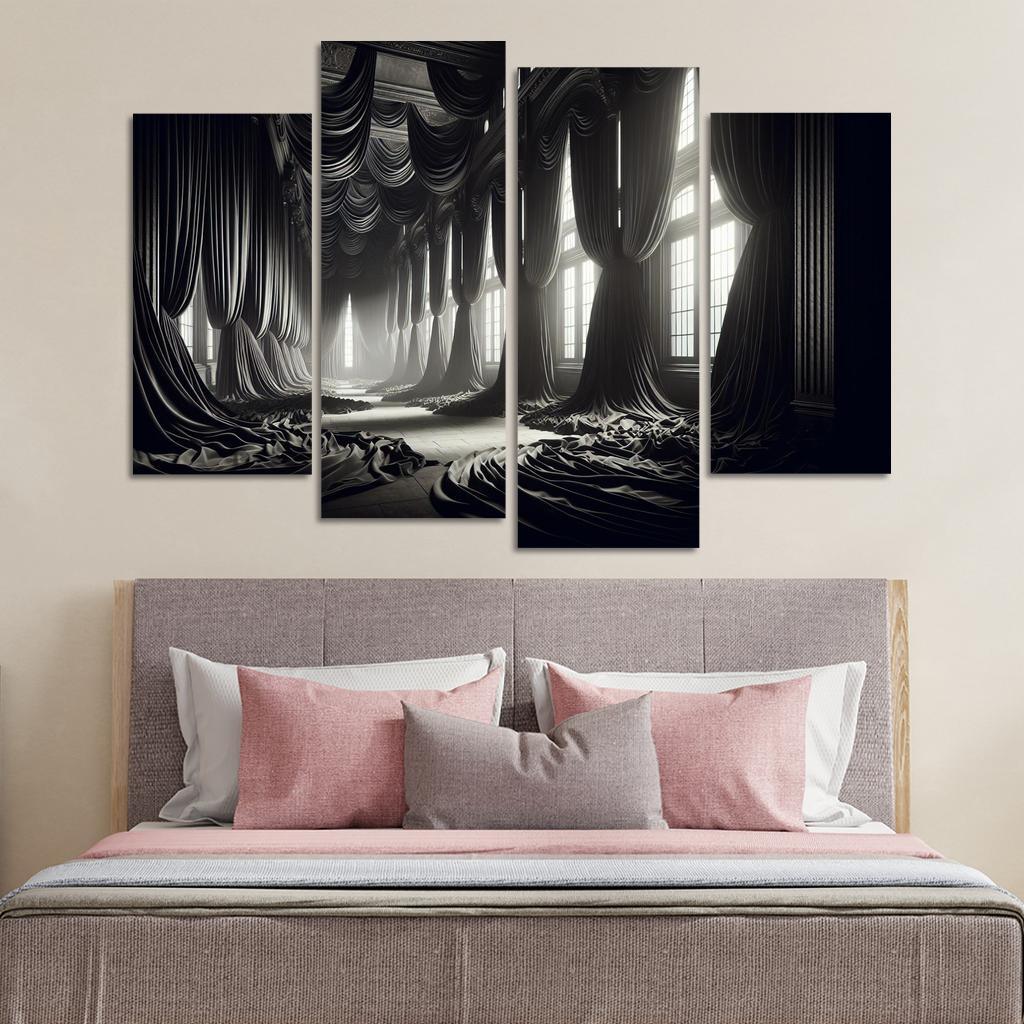 Mournful Elegance The Velvet Drapery 4 Piece HD Canvas Wall Art-Original Frame