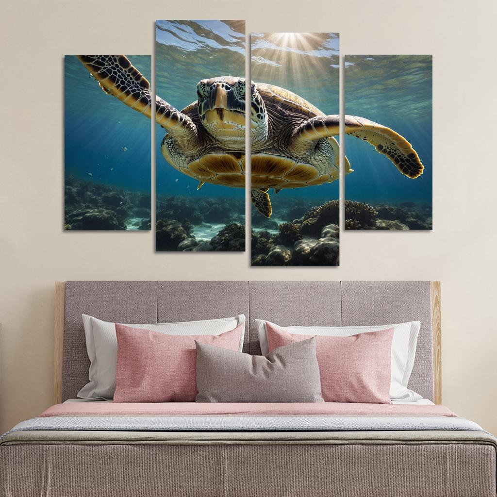 The Stunning Green Sea Turtle In Tropical Waters Canvas Paintings Frame