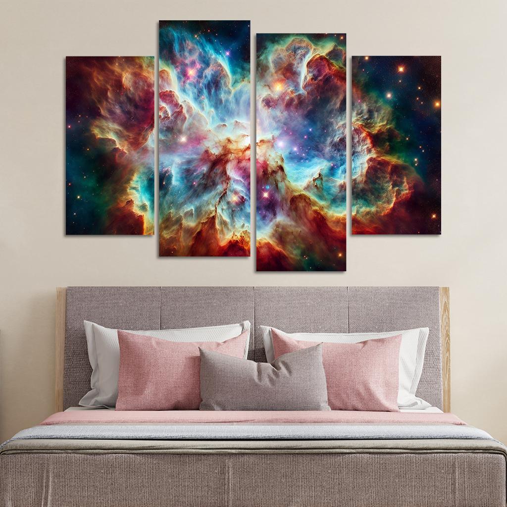 The Ethereal Beauty of Nebulae 4 Piece HD Canvas Wall Art-Original Frame