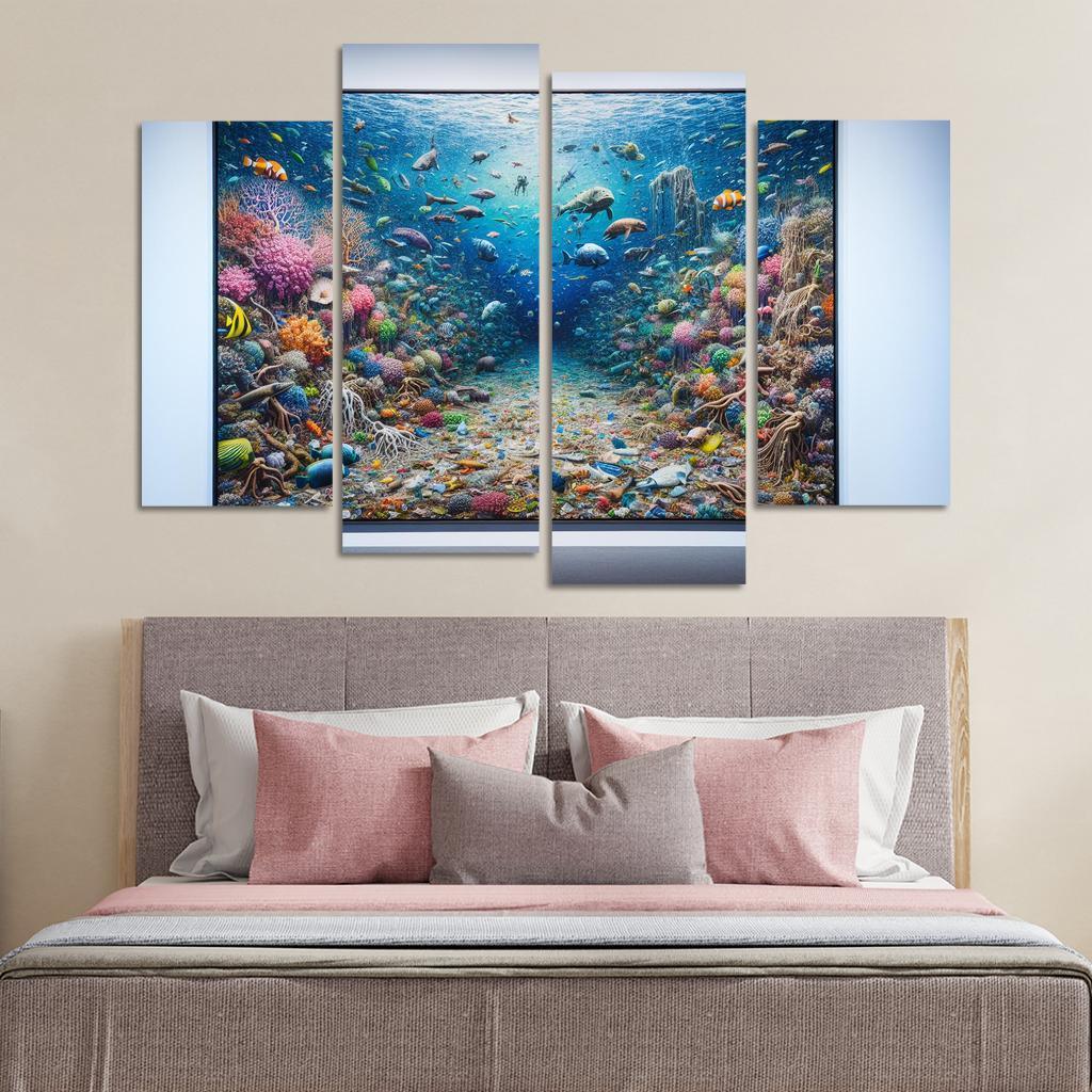 Beneath the Surface Ocean Conservation Awareness 4 Piece HD Canvas Wall Art-Original Frame