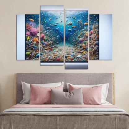 Beneath the Surface Ocean Conservation Awareness 4 Piece HD Canvas Wall Art-Original Frame